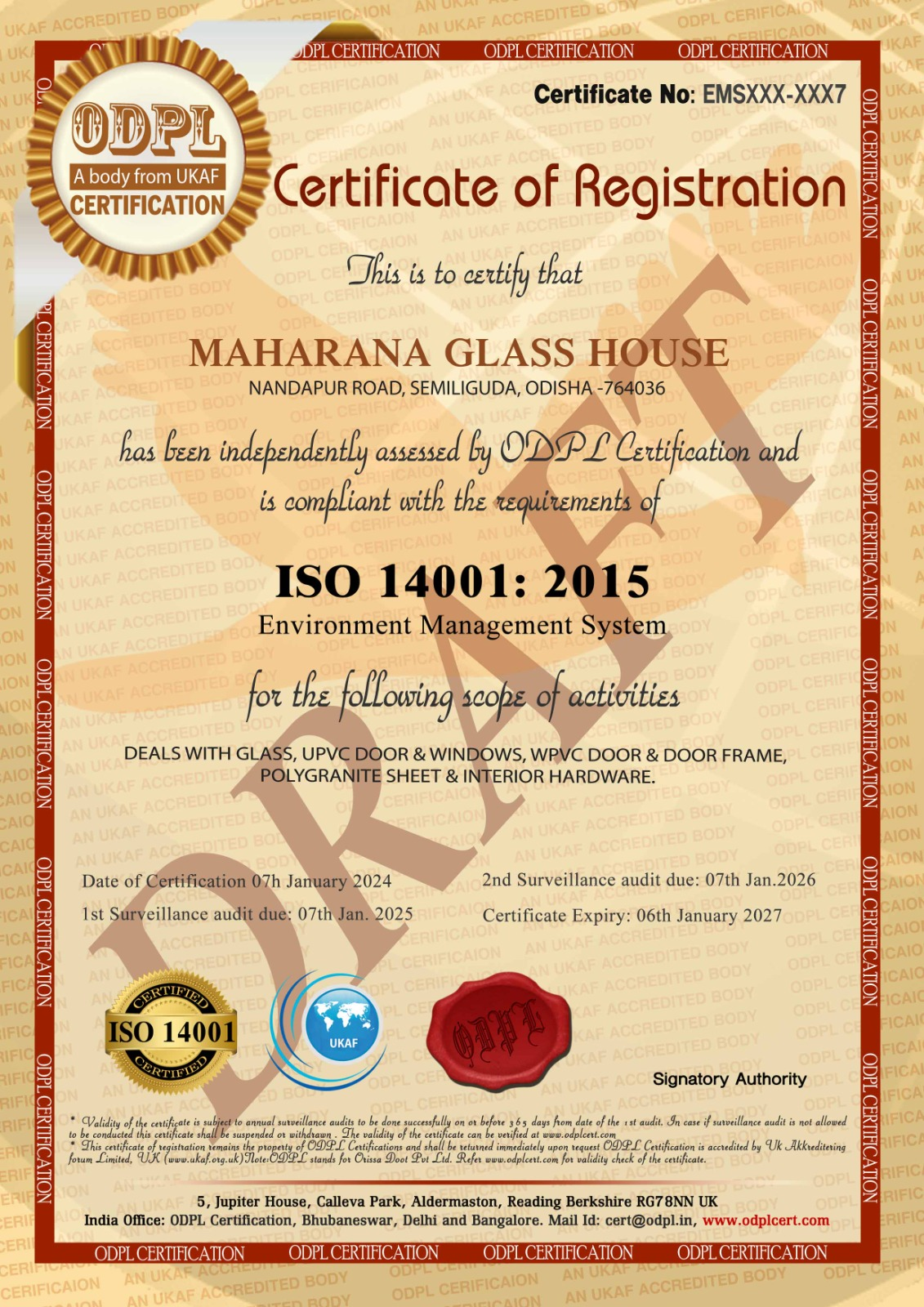 ISO 14001:2015 Environment Management System Certificate